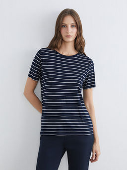 Bisiklet Yaka ?izgili Kad?n Ti??rt