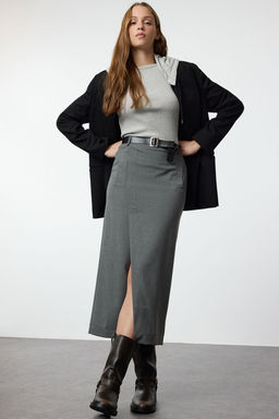 TRENDYOLMILLA Antrasit Kruvaze Kapama Maxi Boy Dokuma Etek TWOAW25ET00082 фото 5