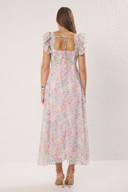 Trendyolmilla Cok Renkli Cicekli A Kesim Gipeli Astarl? Sifon Maxi Dokuma Elbise TWOSS25EL00729 фото 4