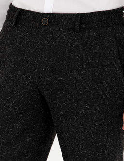 Siyah Slim Fit Flanel Y_n Kar___ml_ Kuma_ Pantolon