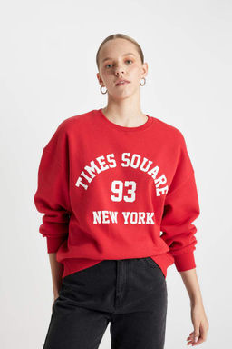 Толстовка из плотной ткани свободного кроя с круглым вырезом и принтом