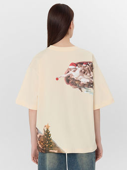 Футболка оверсайз женская бежевая с принтом