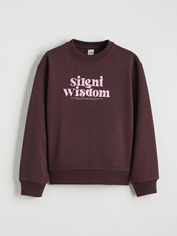 Bisiklet Yaka Bask?l? K?z ?ocuk Kal?n Sweatshirt