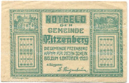 Банкнота 10 геллеров 1920 года Австрия  Питценберг (нотгельд)