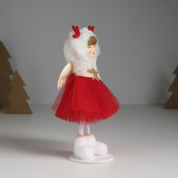 Кукла интерьерная Ангелочек в красном платье в шапке с оленьими рожками 5х5,5х16,5 см - Simaland фото 2