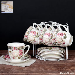 Чайный набор 12 предметов 250 мл MS / new F31-12MS /уп 8/ Чайная роза костяной фарфор