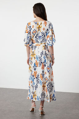 Cok Renkli Etnik Kusakl? Desenli A Kesim Kruvaze Yaka Dokuma Elbise TWOSS24EL01046 - Trendyolmilla фото 5