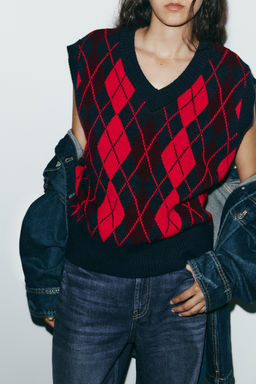 ARGYLE KNIT OVERSIZE WAISTCOAT - Zara фото 3