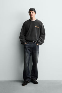WASHED SWEATSHIRT WITH SLOGAN PRINT