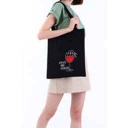 Сумка шопер Бокал вина, 35 х 0,5 х 40 см, вышивка, черный - Nazamok фото 7