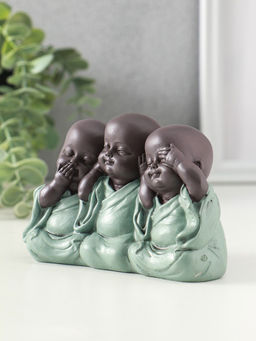 Сувенир полистоун "Маленькие будды - не слышу, не вижу, не скажу" зелёный 4,6х12,5х8 см