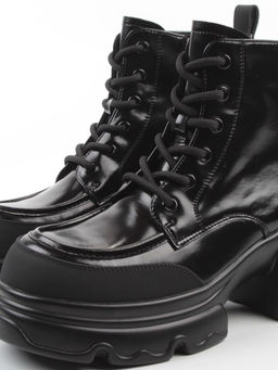 01-F591-1 BLACK Ботинки демисезонные женские (натуральная кожа, искусственная кожа)