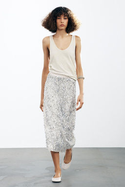 SEQUINNED MIDI SKIRT