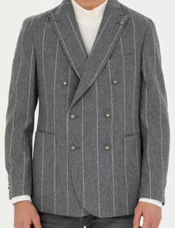 Gri Ex.Slim Fit %100 Y_n _izgili Kruvaze Ceket