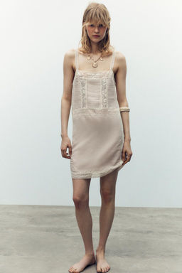 PLEATED LACE STRAPPY DRESS