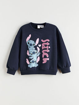 Bisiklet Yaka Stitch Bask?l? K?z ?ocuk Sweatshirt