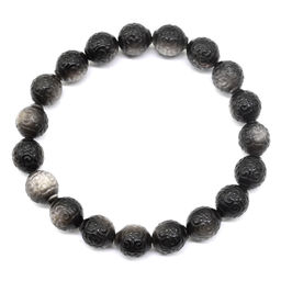 Браслет из Обсидиана шарик резной 8мм, 15г