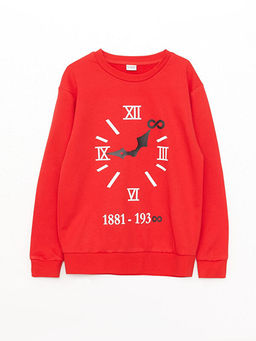 Bisiklet Yaka Bask?l? Uzun Kollu Erkek ?ocuk Sweatshirt