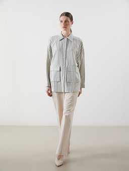 ?izgili Oversize Keten Kar???ml? Kad?n G?mlek Ceket