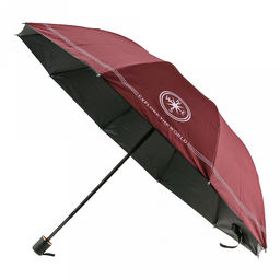 Зонт механический "Роза ветров" ткань эпонж (полиэстер) + черное УФ-покрытие, 10 лучей, д/купола 108см h68см, 3 сложения, 28см в сложенном виде, механизм против ветра, ручка с покрытием "soft-touch", цвет бордовый, 370гр (Китай)