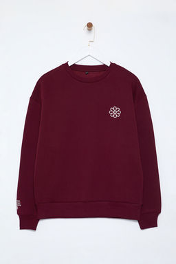 Bordo Nak?sl? Regular/Normal Kal?p Kal?n Ici Polarl? Orme Sweatshirt TWOAW25SW00176