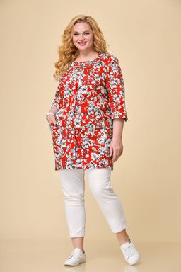 Жакет БелЭльСтиль 756 красно-белые цветы