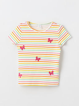 Bisiklet Yaka Bask?l? K?sa Kollu K?z Bebek Ti??rt