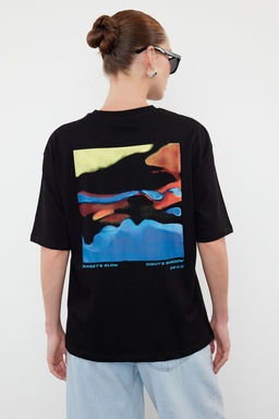 TRENDYOLMILLA Beyaz Premium %100 Pamuk Bask?l? Relaxed/Rahat Kal?p Orme T-Shirt TWOSS24TS00172  фото 21