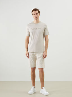 Bisiklet Yaka K?sa Kollu Bask?l? Penye Erkek Ti??rt