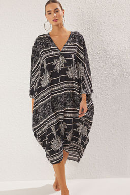 Tropikal Desenli Dokuma Plaj Midi Elbise TBESS25EL00031 - Trendyolmilla фото 2