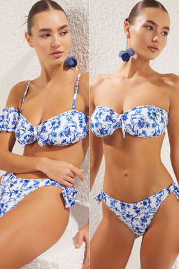 Trendyolmilla Cicek Desenli Straplez Tak C?kar Kol Detayl? Baglamal? Bikini Ustu TBESS25BU00016