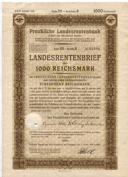 Облигация 4,5% 1000 рейхсмарок 1939 года Германия