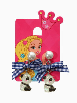 Цена за 2 шт. Серьги-клипсы детские «Выбражулька» панда с бантом клетка и жемчужиной, цветные