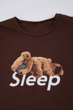 Kahverengi Regular Fit Ay?c?k Bask?l? Pamuklu Pijama Tak?m? TMNSS26PT00017 - Trendyolmilla фото 3