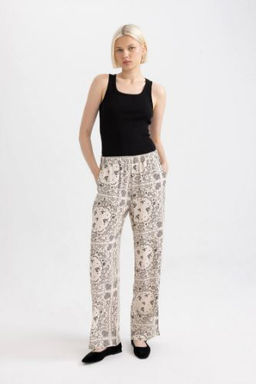 Fall in Love Regular Fit Sal Desenli Viskon Plaj Pantolonu
