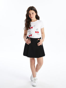 Bisiklet Yaka Bask?l? K?sa Kollu K?z ?ocuk Ti??rt - Waikiki фото 2