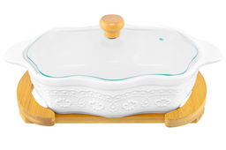 Блюдо д/зап и серв 32*20*14 см 1,5 л ажур Белый узор + стекл крышка на дер подстав. - Elan gallery фото 21