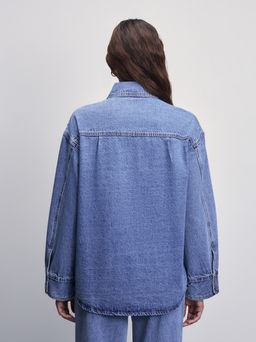 Джинсовая рубашка на пуговицах / Zarina  фото 5