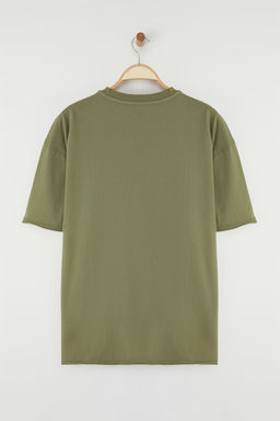 Trendyolmilla Man Haki Oversize/Genis Kesim Eskitme/Y?kama Gorunumlu %100 Pamuklu T-Shirt TMNSS25TS00077  фото 7