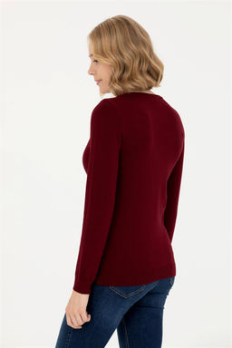 Женский бордовый базовый свитер с v-образным вырезом Неожиданная скидка в корзине - U.s. polo assn фото 5