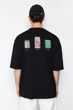 TRENDYOL MAN Siyah Oversize/Genis Kesim Bask?l? %100 Pamuk T-Shirt TMNSS25TS00108 - Trendyolmilla фото 2