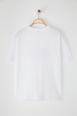 TRENDYOLMILLA Kahverengi Oversize/Genis Kal?p Bask?l? Orme T-Shirt TWOSS25TS00121  фото 7