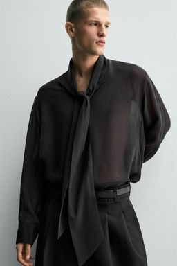 SEMI-SHEER SHIRT WITH BOW - Zara фото 6