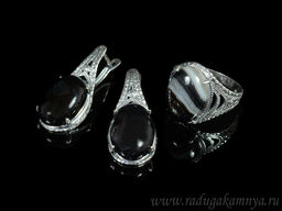 Кольцо Серьги с агатом размер 19