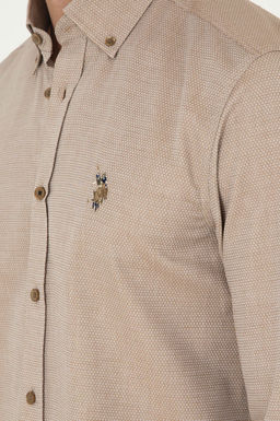 Мужская базовая рубашка цвета хаки с длинным рукавом - U.s. polo assn фото 7