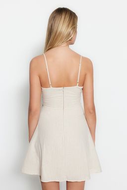 TRENDYOLMILLA Tas Kusakl? A Kesim Mini Kruvaze Yaka Dokuma Keten Gorunumlu Elbise TWOSS19XN0008 фото 6