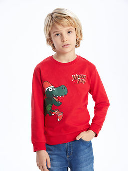Bisiklet Yaka Y?lba?? Temal? Uzun Kollu Erkek ?ocuk Sweatshirt
