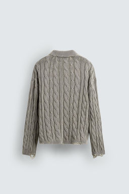 CABLE KNIT POLO SHIRT WITH DISTRESSED EFFECT - Zara фото 8