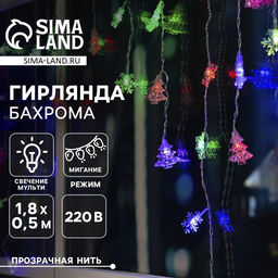 Гирлянда Бахрома 1.8?0.5 м с насадками Ёлки и снежинки, IP20, прозрачная нить, 48 LED, свечение мульти (RG/RB), мигание, 220 В