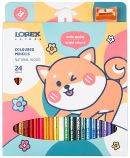 Набор цветных карандашей LOREX KIDS 24 цв. трехгранные, деревянные, с точилкой, в картонно...